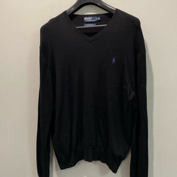POLO RALPH LAUREN Black V-neck sweater Size Xlarge - Picture 3 of 8